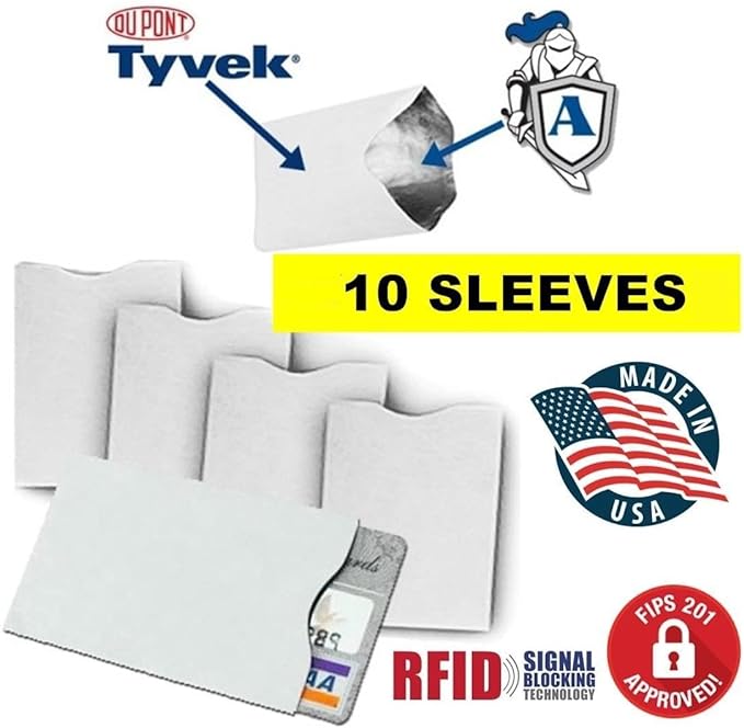 Semper Paratus Gear TYVEK Credit Card Sleeves Protectors 100% MADE IN USA - For Travel wallet or purse. RFID Blocking 13.56 Blank White SPG-TYVEK-RFID-CCP Semper Paratus