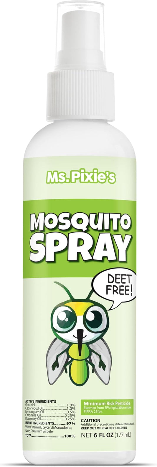 Ms. Pixie's Mosquito Spray, DEET-Free Insect Repellent for Skin & Outdoor Protection, 6 oz (180mL)
