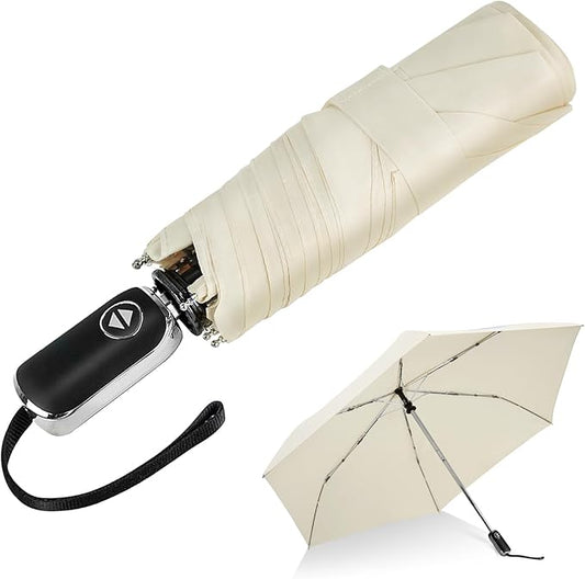 LEAGERA Compact Travel Umbrella for Purse - Flat Handle, Waterproof for Light Rain