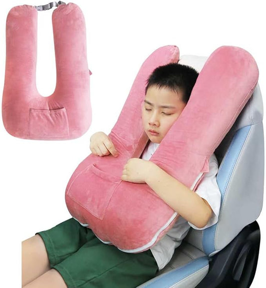 Car Pillow for Kids, Travel Pillow for Car, Toddler Travel Pillow for Sleeping Carseat Pillow for Adults, Removable and Washable Covers, Long Car Ride Essentials, Pink-Skin Friendly