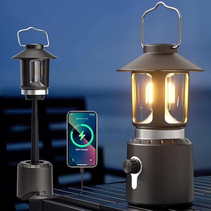 Camping Lantern Rechargeable, Telescopic Camping Light, Waterproof Retro Emergency Lights, Electric Lanterns for Power Outages, Vintage Hurricane Lamp for Tent Outdoor Patio RV Fishing