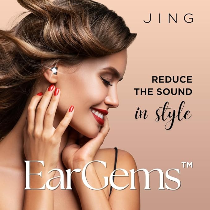 JING Eargems High Fidelity Concert Ear Plugs – Stylish Reusable Ear Protection for Concerts, Festivals, Travel & Sleeping – Crystal Rhinestone Noise Reduction Earplugs | Black