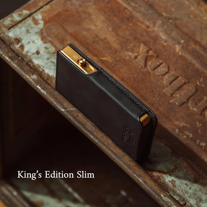 Double Oak Essentials SLIM Leather Pop-up Wallet — Removable Cardholder Design with Locking Mechanism - RFID Blocking, Top Grain Cowhide Leather (King's Edition)