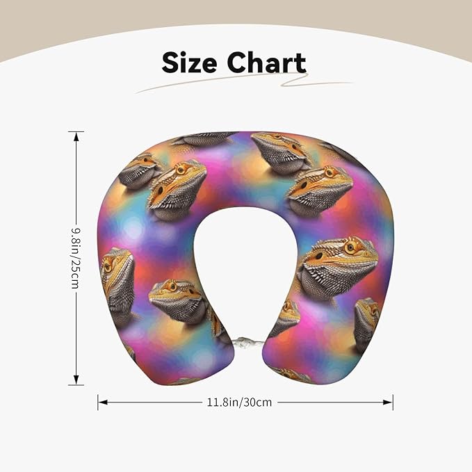 Neck Support Pillow, Comfortable Memory Foam Car/Flight/Airplane Chin Pillows U Shaped Cushion for Office Travel Sleeping Cute Bearded Dragon Lizards