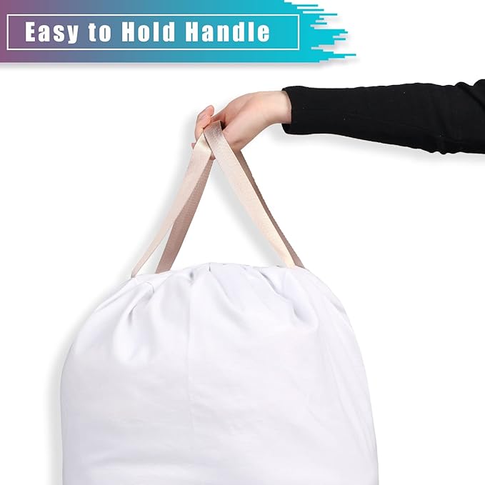 LOLOMLO Extra Large Canvas Laundry Bags with Handles & Drawstring Closure, Heavy Duty Tears Resistant Clothes Storage Travel Bags,25.5"x34",White