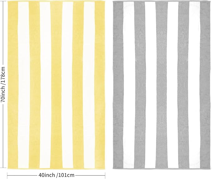 CLOWOOD Plush Oversized Beach Towel - Cotton 40 x 70 Inch Large Thick Yellow Striped Cabana Pool Swimming Towel