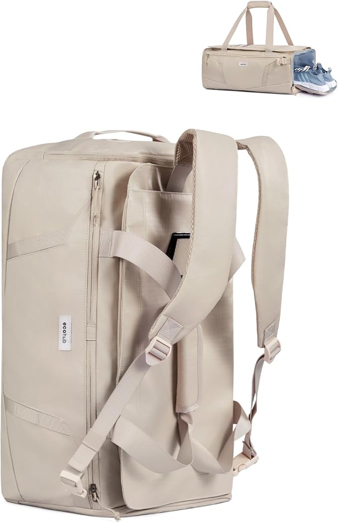 ECOHUB 40L Gym Bag for Women Men Water Resistant Sports Duffle Bag with Shoe Compartment & Wet Pocket, Travel Weekender Camping Backpack