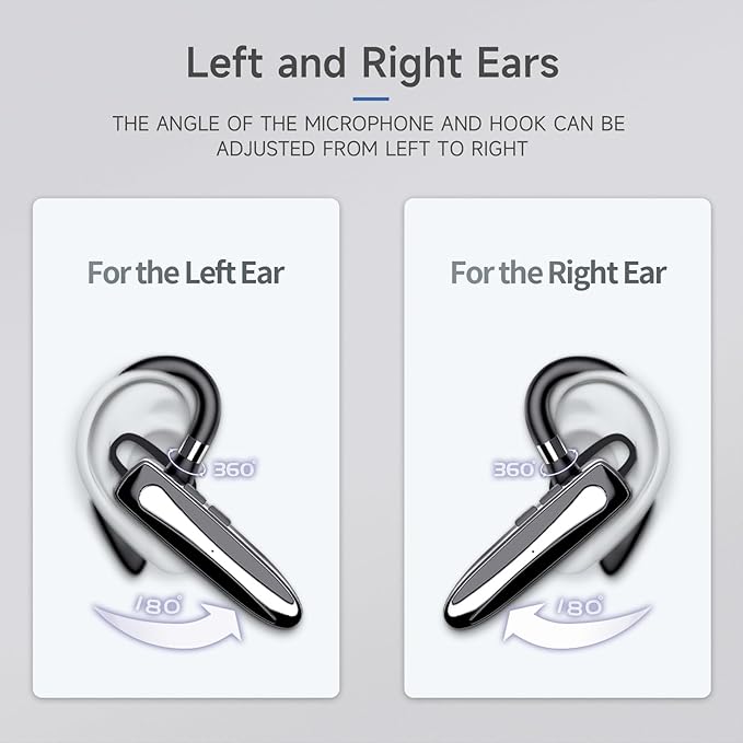 EUQQ Bluetooth Headset, Wireless Earpiece with Microphone 24 Hrs Talk Time Noise-Canceling Driving Headset for Trucker Hand-Free Headphones, Bluetooth Earpiece for Driving/Leisure/Work (Black)