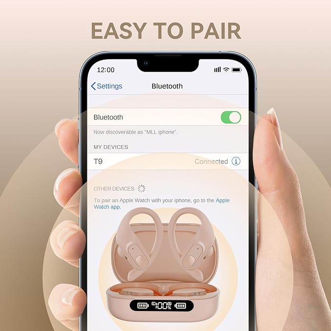 occiam Active Noise Cancelling Wireless Earbuds Bluetooth Headphones Ear Buds 96Hrs Playback Clear Call Waterproof Earphones with Ear Hook Microphones for Sport Running (Off-White Standard)