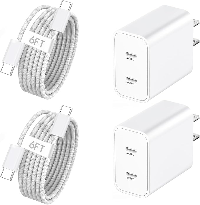 iPhone 17 Charger Fast Charging,2-Pack 6FT 2in1 Dual USB C PD Charger Block Type C to C Woven Charger Cable for iPhone 17 Pro Max/17 Pro/Air/16 Pro Max/16 Plus/16e/15 Pro/15 Plus,iPad Pro/Air/Mini