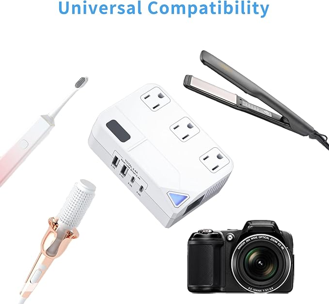 250W Conversion Plug, International Travel Converter with 2 USB and 2 USB-C Ports, lowering 220V to 110V for 100V-240V Areas and Different Countries Plugs Using US Electrical Devices