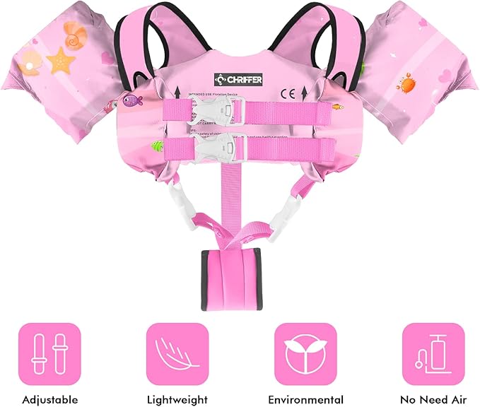Chriffer Kids Swim Vest Life Jacket for 30-55 Pounds Boys and Girls, Toddler Floaties with Shoulder Harness Arm Wings for 2,3,4,5,6,7 Years Old Baby
