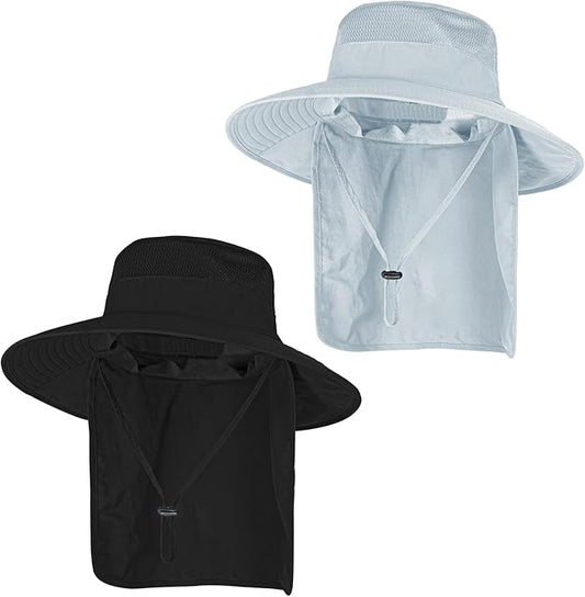 Sun Hats for Men Women Fishing Hat UPF 50+ Breathable Wide Brim Bucket Hats Summer UV Protection Safari Hat with Neck Flap