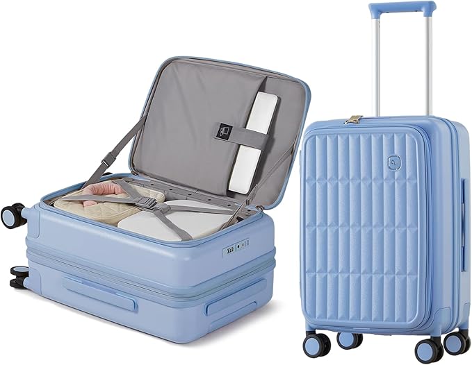 aji Expandable Top Open Carry On Luggage 22x14x9 Airline Approved, 20 Inch Hard Shell Carry On Suitcase with Spinner Wheels,Travel Small Luggage for Women Men,Blueberry Blue