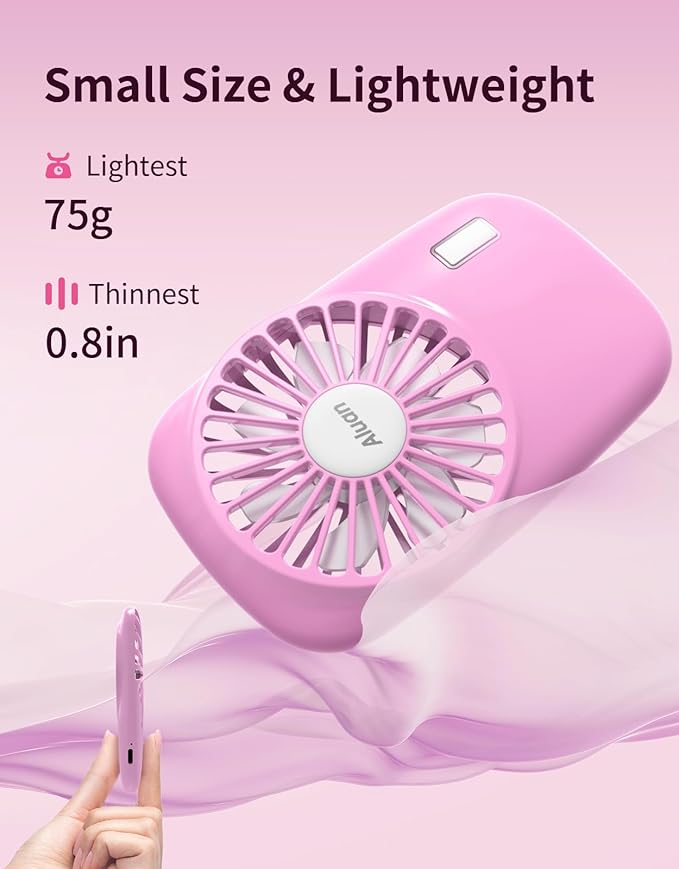 Aluan Handheld Mini Fan Powerful Small Personal Portable Speed Adjustable USB Rechargeable Eyelash Fan for Kids Girls Boys Woman Man Home Office Outdoor Travel, Pink