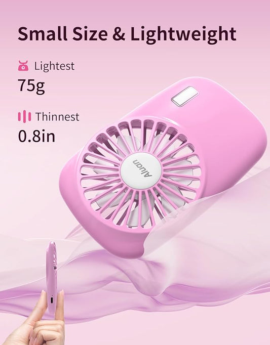 Aluan Handheld Mini Fan Powerful Small Personal Portable Speed Adjustable USB Rechargeable Eyelash Fan for Kids Girls Boys Woman Man Home Office Outdoor Travel, Pink
