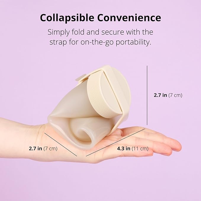 BLUE GINKGO Collapsible Water Bottle – Lightweight, Foldable Silicone Bottle for Travel, Hiking, and Camping (16.9oz, Made in Korea, Sand Beige)