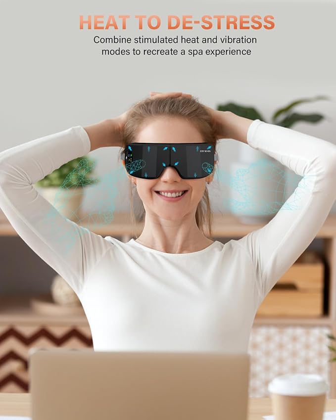 Eye Massager with Heat, 7 Massage Modes, Eye Mask, Birthday Gifts for Women, Men, Friend, Mom and Dad, Sleep Mask for Relax, Migraine Relief, Reduce Strain, Improve Sleep, Black