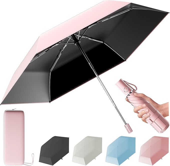 Automatic Mini Travel Windproof Folding Umbrella - UV Protection, Instant Open/Close for Rain/Sun, Small Compact Lightweight Design Fits in Tote Bag/Travel Case/Backpack for Commute, Women & Men