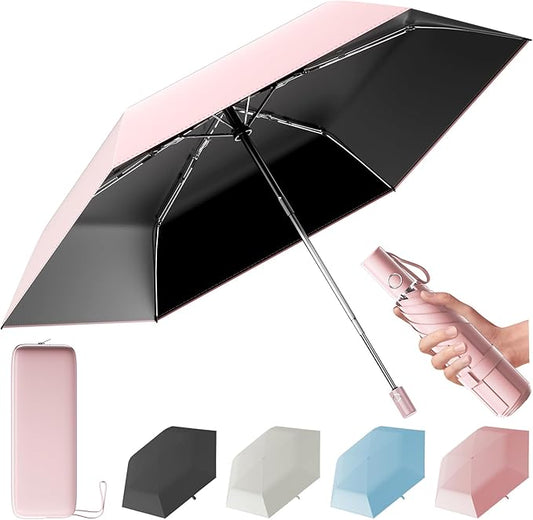 Automatic Mini Travel Windproof Folding Umbrella - UV Protection, Instant Open/Close for Rain/Sun, Small Compact Lightweight Design Fits in Tote Bag/Travel Case/Backpack for Commute, Women & Men