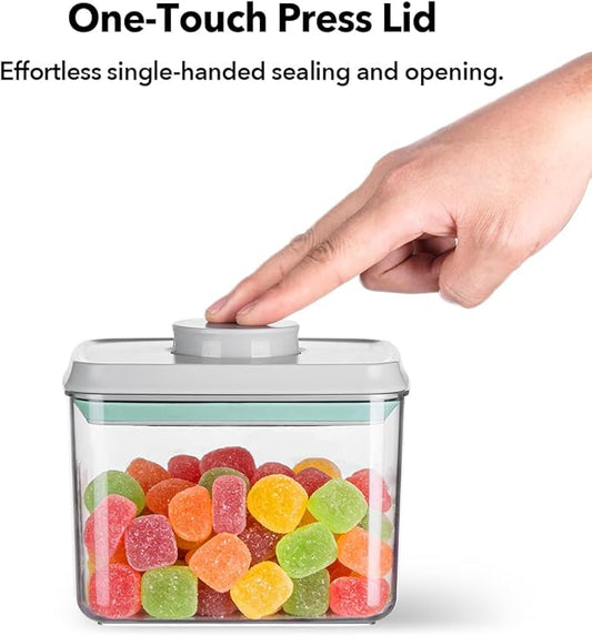 EQI Airtight Food Storage with One-Touch Lid, (3 × 1.27 QT / 1.2 L) Stackable Durable PET for Sugar, Grains, Coffee Beans, and Baking Pantry Organization