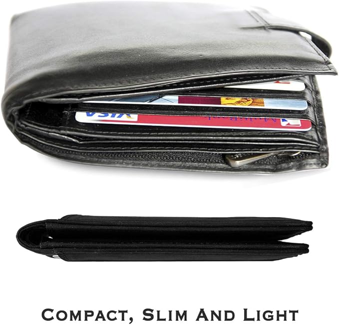 YBONNE Functional Compact RFID Blocking Bifold Wallet for Men, Made of Finest Genuine Leather
