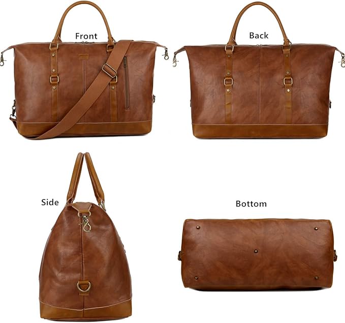 BAOSHA Vegan Leather Travel Duffel Tote Bag Overnight Weekender Bag Oversized for Men and Women HB-14 (Brown)