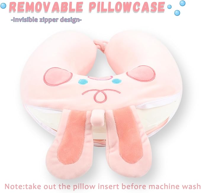 Travel Pillow, Kids Travel Pillow with Sleep Eye Mask Soft Memory Foam Kids Neck Pillow for Boys & Girls, Travel Accessories for Car Airplane Traveling - Screaming Rabbit