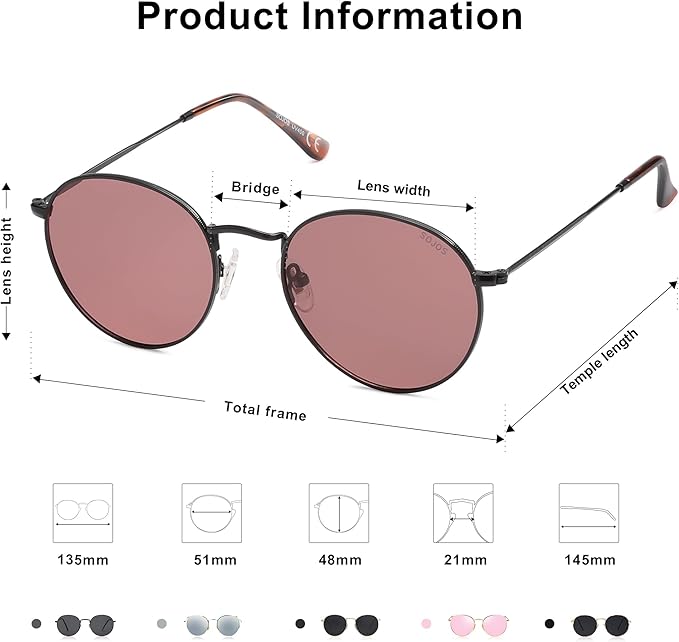 SOJOS Small Round Polarized Sunglasses for Women Men Classic Vintage Retro Shades UV400 SJ1014