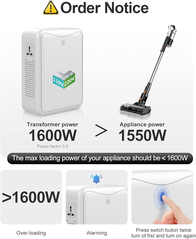 Step Up Transformer 110v to 220v Voltage Converter 2000w, No Noise, Suit for Juicer, Chocolate Machine and Other Appliances ，Using 220V Asia Euro Appliance in US