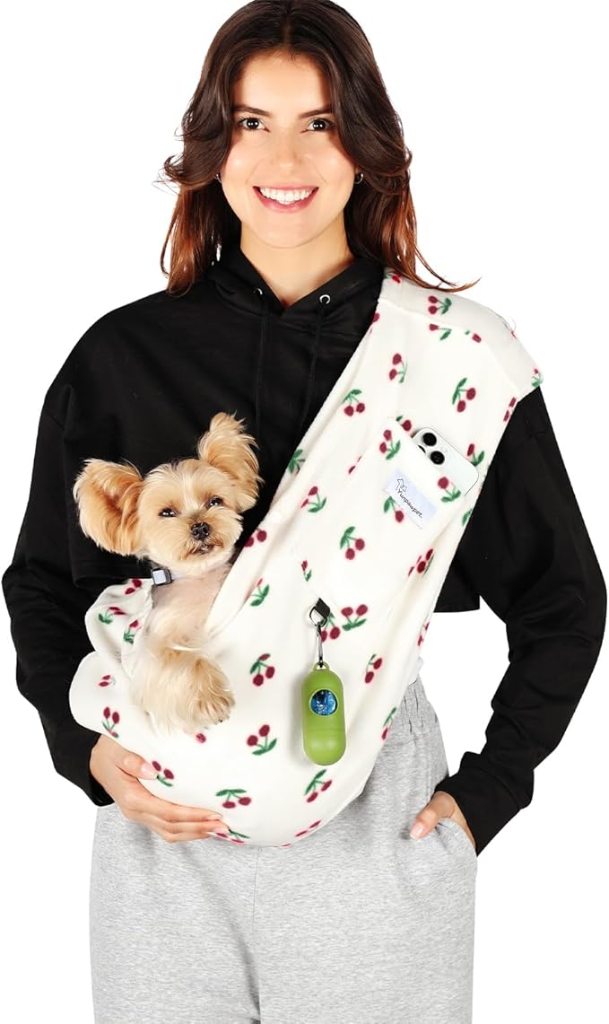 Dog Carrier Sling,Indoor Comfort Adjustable Cat Sling Carrier,with Front Pocket and Seat Belt Dog Carriers for Small Dogs Machine Washable,Suitable for Family Outdoor Use (Large, Cherry)