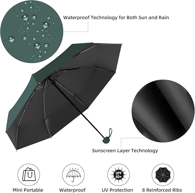 Travel Mini Compact Folding Umbrella with Case - UV Sun & Rain Protection, Lightweight Portable Pocket Umbrella for Women Men Kids, Fits Purse Backpack