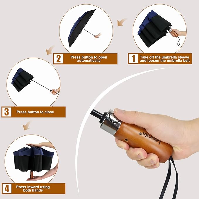 Lejorain Large Compact Golf Umbrella - Oversized Auto Open Close Folding Golf Umbrella Travel 210T Dupont Teflon Coated Vented Windproof Double Canopy for Women Men