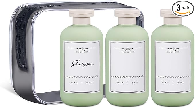 ASEVAT 6.7 oz Empty Squeeze Bottles for Shampoo, Travel Containers for Toiletries, Leak Proof Plastic Bottles with Caps, Refillable for Lotion, Cream and Liquids (3Pcs)