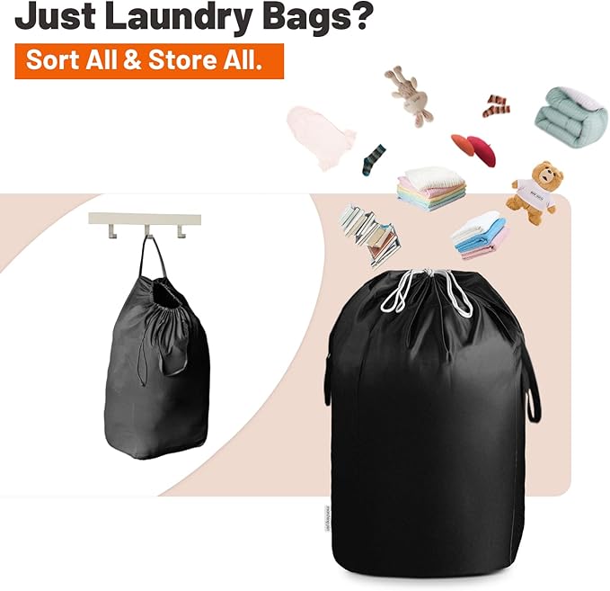 MCleanPin Washable Laundry Bags with Handles,140L Dirty Clothes Storage Bag for College Dorm or Travel, Laundry Liner Fit Most Laundry Hamper or Basket,2 Pack (Classic Black)