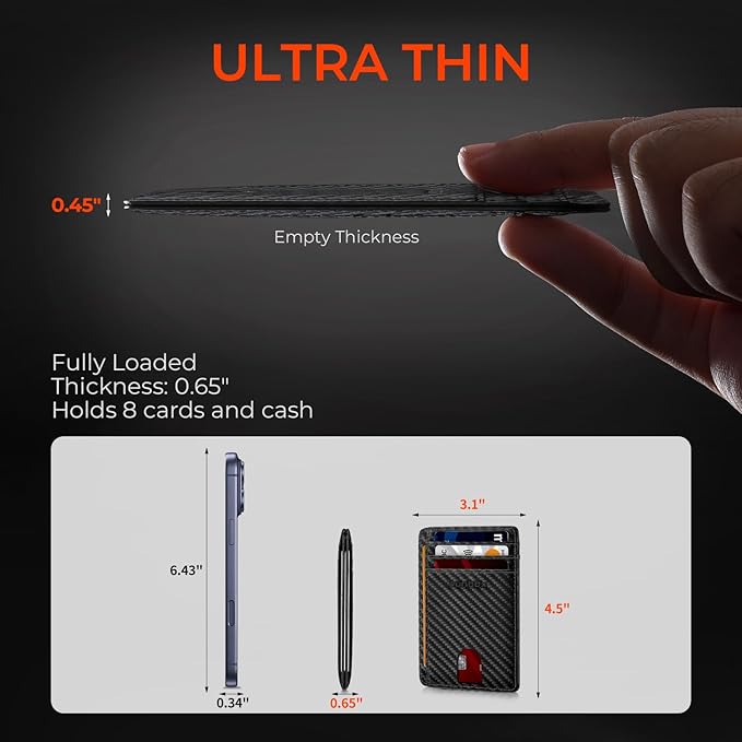 RUNBOX Slim ID Cases Minimalist Front Pocket RFID Blocking Leather Wallets for Men and Women Card Holder Wallets Gifts for men