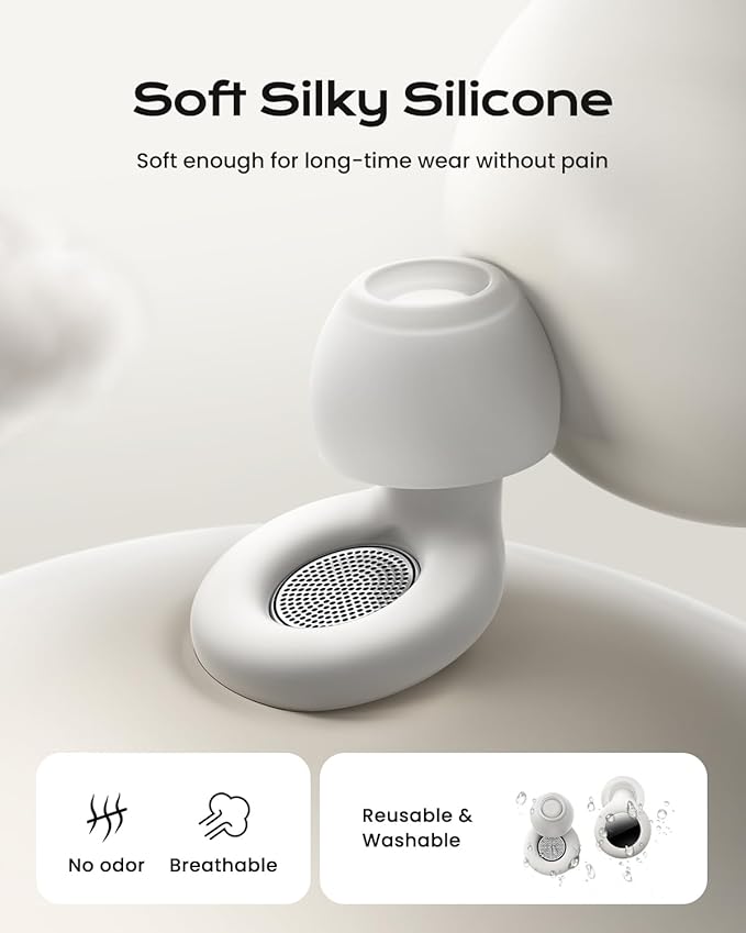 ESSAGER Ear Plugs for Sleeping Noise Cancelling, Reusable Silicone Earplugs for Sleep, Deep Focus, Travel, High-Fidelity Hearing Protection, 45-49dB Noise Reduction,White