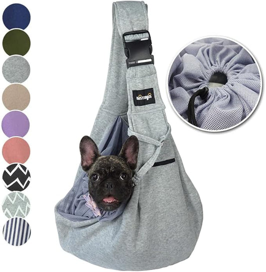 NATUYA Pet Dog Sling Carrier - Breathable Mesh Travel Safe Sling Bag Carrier for Dogs Cats-Hands Free Pet Bag-Buckle net Pocket pet Bag (Grey)