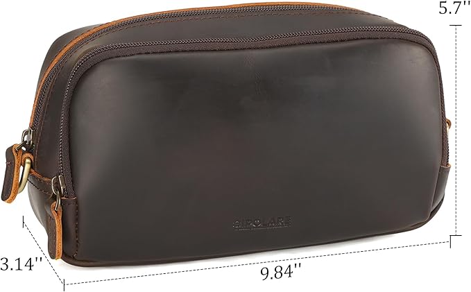 Polare Full Grain Leather Travel Electronics Organizer Case Cable Storage Carry Bag with YKK Zippers Tech Pouch for Cord, Phone, Cables, USB, SD Card, Travel Essentials