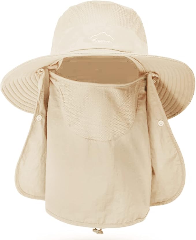 Fishing Hat for Men & Women, Outdoor UV Sun Protection Wide Brim Hat with Face Cover & Neck Flap