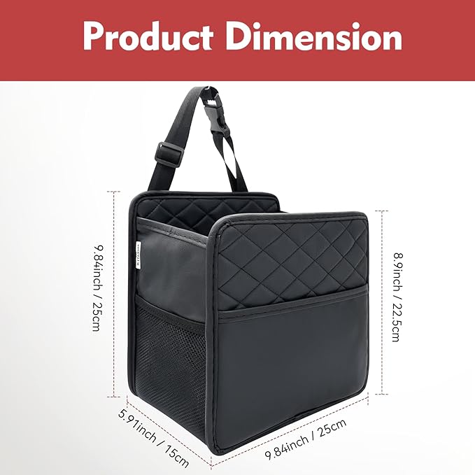 Upgrade Car Seat Organizer Backseat with Storage Pockets, Multipurpose Car Organizer Hanging, Car Trash Bag Can,Premium PU Leather Garbage Can 2.14 Gallon Large Capacity, Black.