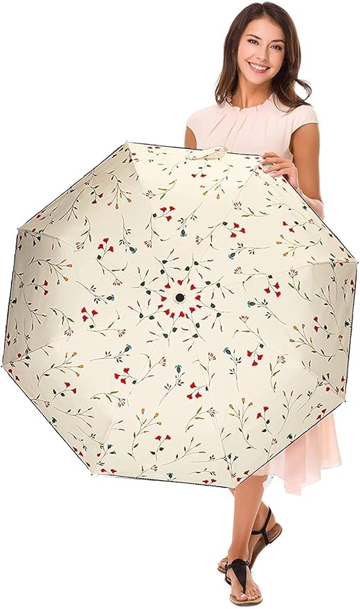 Cuby Travel Umbrella Compact Folding Auto Open and Close for Windproof, Rainproof & 99.9% UV Sun Protection Parasol with Black Anti-UV Coating (Flowers)