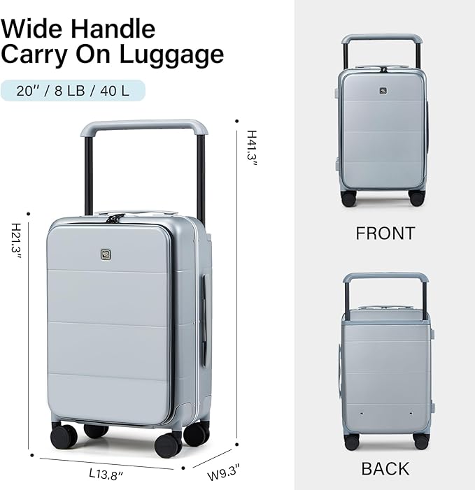 Hanke Top Opening Carry On Luggage, 20 Inch Zipperless Aluminum Frame Wide Handle Luggage, All-PC Hard Shell Trunk Suitcase with Spinner Wheels, TSA Airline Approved (Grey, 40L)