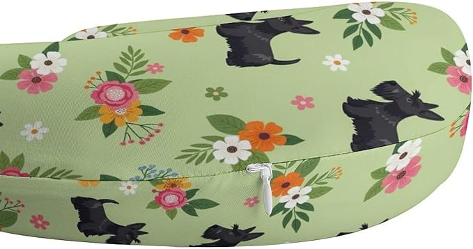Luxury Memory Foam U-Shaped Neck Pillow Travel Support, Black Scottie Dog U-Shape, Removable Breathable Cover Home Office