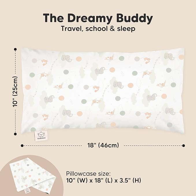 Toddler Pillow with Pillowcase - 10x18 My Little Dreamy Kids Travel Bed Pillows for Sleeping, Organic Cotton Small Pillowcase, Soft & Breathable, Machine Washable, Toddlers 2-5 years old (Escapade)