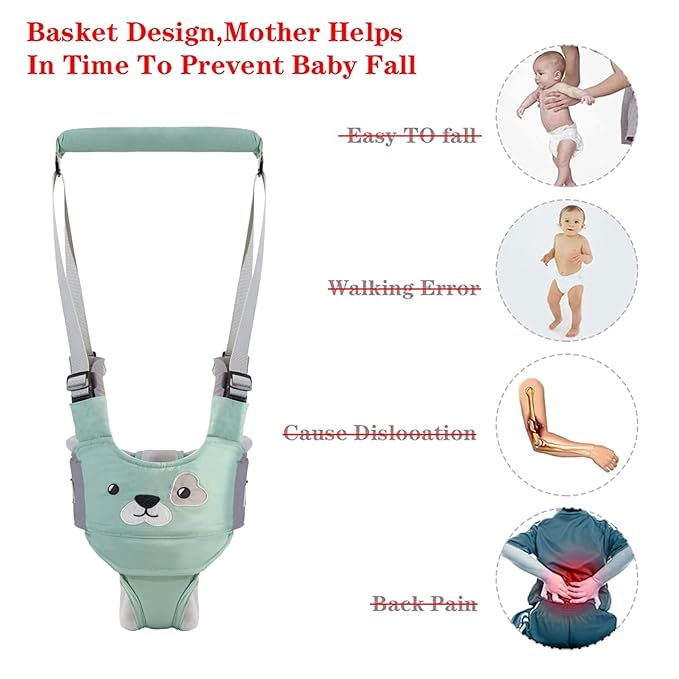 IULONEE Baby Walker, Handheld Kids Toddler Walking Harness Helper Assistant Protective Belt Child Activity Walker Adjustable Standing Up Walking Learning Helper for Toddler 7-24 Month (Green)