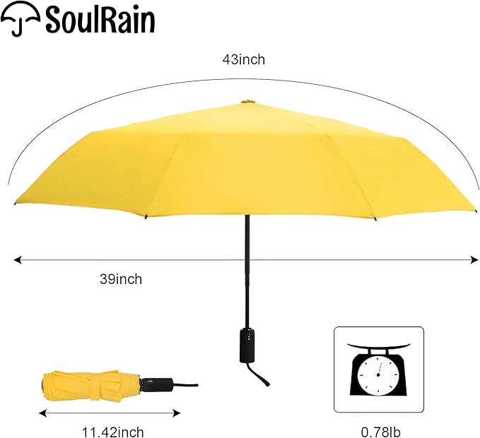 SoulRain Travel Umbrella - Compact Umbrella for Rain - Perfect Large Auto Folding Umbrella - Ideal Car umbrella, Small umbrella, and Travel Companion