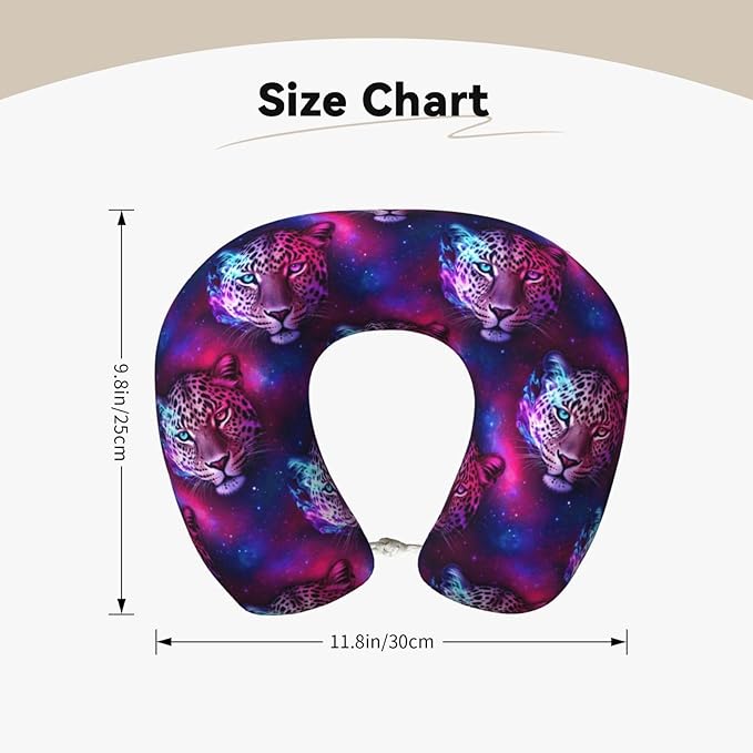 Comfortable Memory Foam Travel Neck Pillow, Funny Chin/Head Cushion Supporting Airplane Car Pillows Purple Leopard for Sleeping Outdoors Travel Office