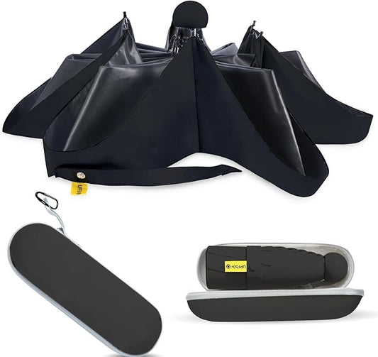 Compact Travel Umbrella - Mini Manual Umbrella for Purse, Windproof & UPF 50+ Sun & Rain Protection, Lightweight Portable Folding with Case for Women, Men，Kids