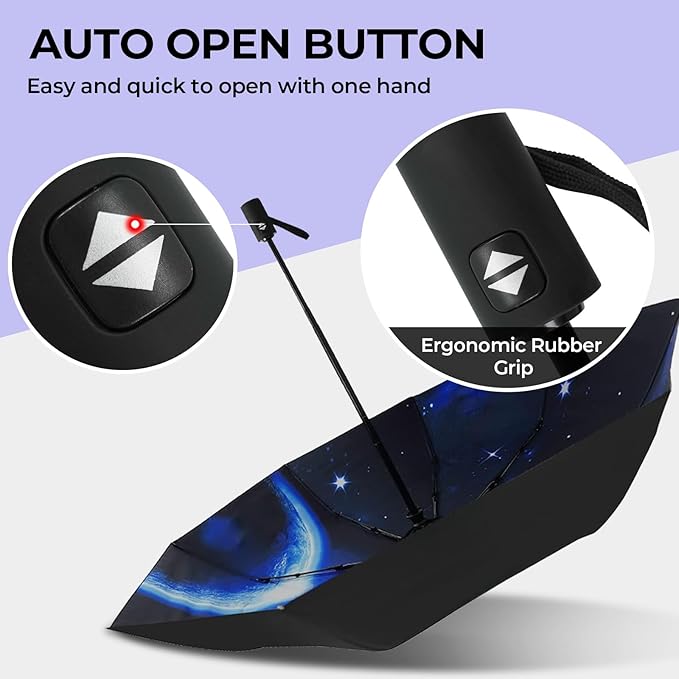 LLanxiry Compact Travel Umbrella, 44" Canopy, Automatic Open/Close Windproof Umbrella, 210T Pongee, 8-Rib Fiberglass, Travel Size Mini, Portable Rain/Sun Umbrellas UPF 50+ with Cover